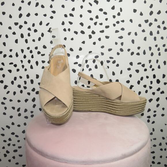 Schutz Tan Open Toe Espadrille Platform Wedges - Picture 1 of 8